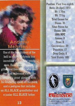 1996 Card Crazy Authentics NPC Rugby Union Superstars #13 Andrew Mehrtens Back